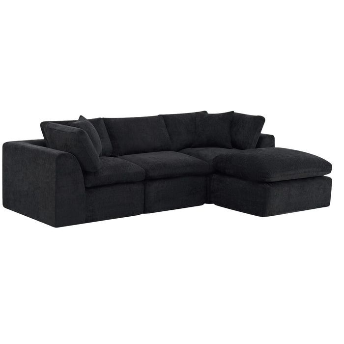 Chenille Modular Sofa Chaise With Ottoman Toss Pillows (725210) - Black