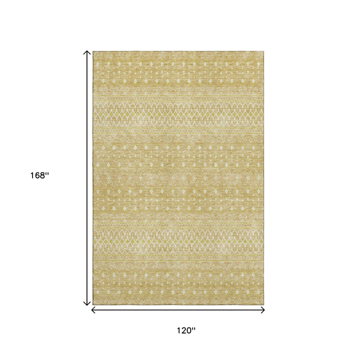10' X 14' Tribal Washable Area Rug With UV Protection (657173) - Gold / Ivory