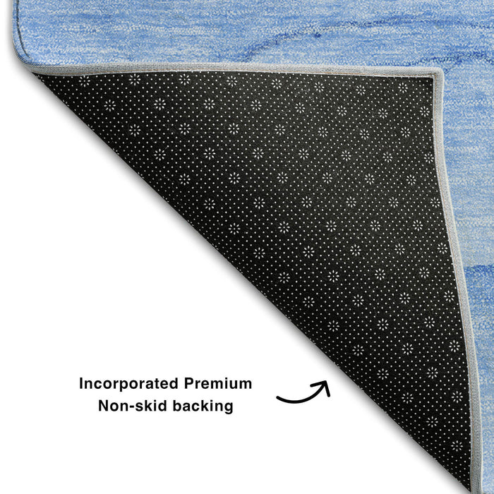 9' X 12' Abstract Washable Area Rug With UV Protection (646857) - Blue / Ivory