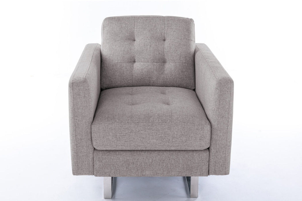 Giga Victoria fabric armchair with metal legs, side pockets, and pillow, modern upholstered seating for living room decor