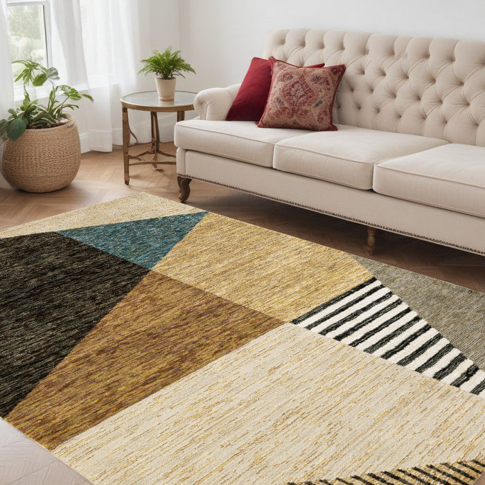 5.3' x 7.6' Geometric Power Loom Area Rug - Blue And Beige