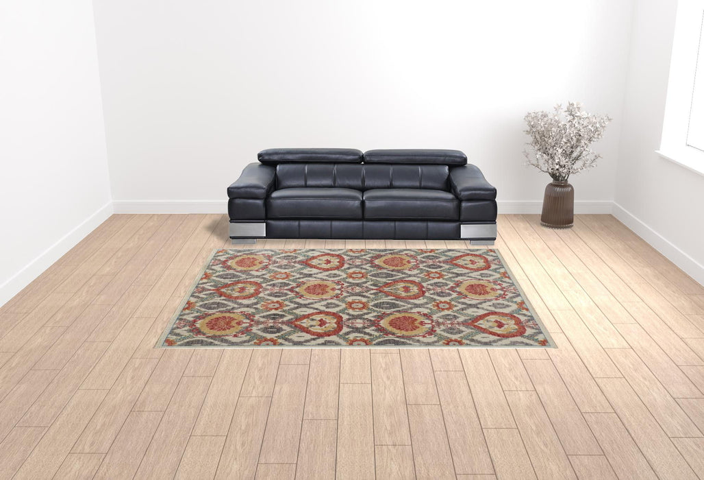 9' x 12' Wool Floral Hand Knotted Stain Resistant Area Rug - Orange And Gray