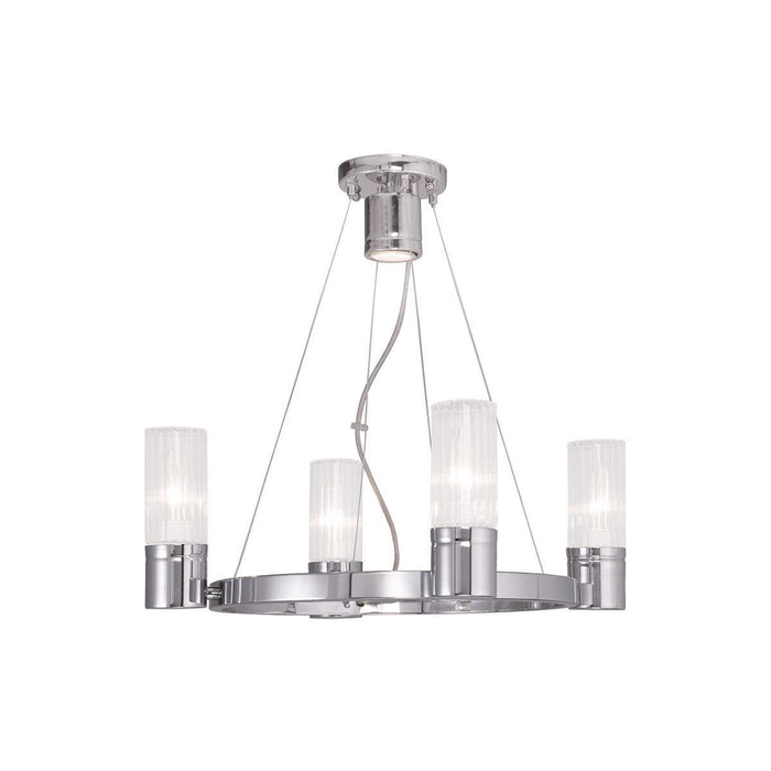 Four Light Metal Dimmable Chandelier With Shades - Silver / Clear