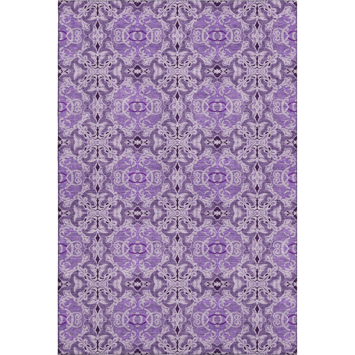 10' X 14' Medallion Washable Area Rug Polyester With UV Protection - Purple And Ivory