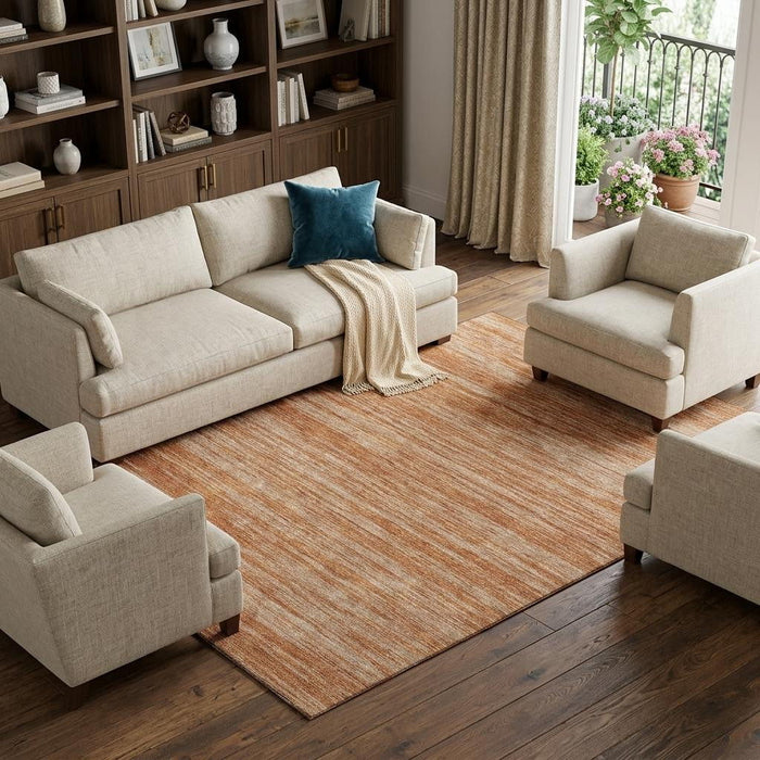 10' X 14' Striped Washable Area Rug With UV Protection (675588) - Copper / Rust