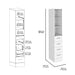 Giga white linen cabinet with 3 shelves, 4 drawers with metal handles, offering organized storage and a sleek design.