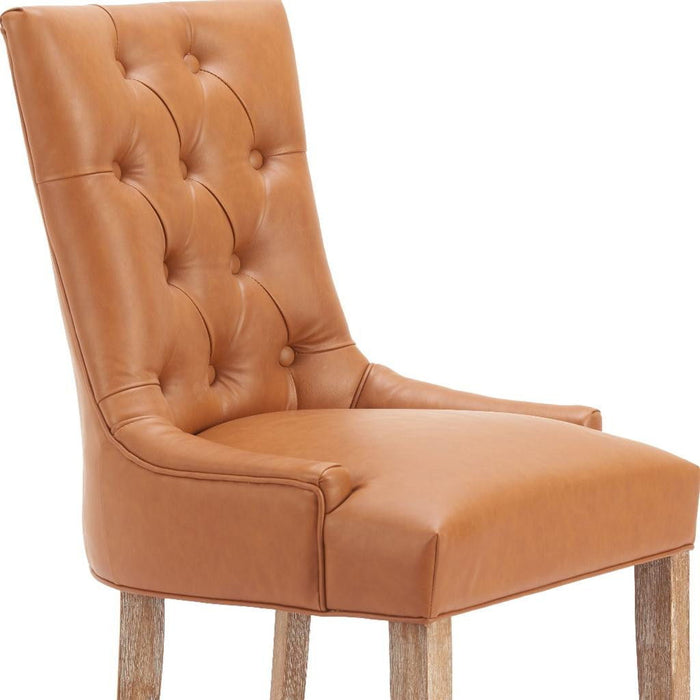 Tufted Faux Leather Solid Wood Dining Side Chair - Brown