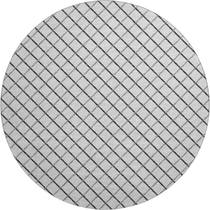 8' Geometric Washable Round Rug With UV Protection - Gray And Black