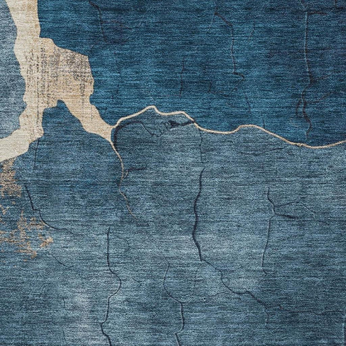 10' X 14' Abstract Washable Area Rug With UV Protection (707029) - Navy Blue / Beige