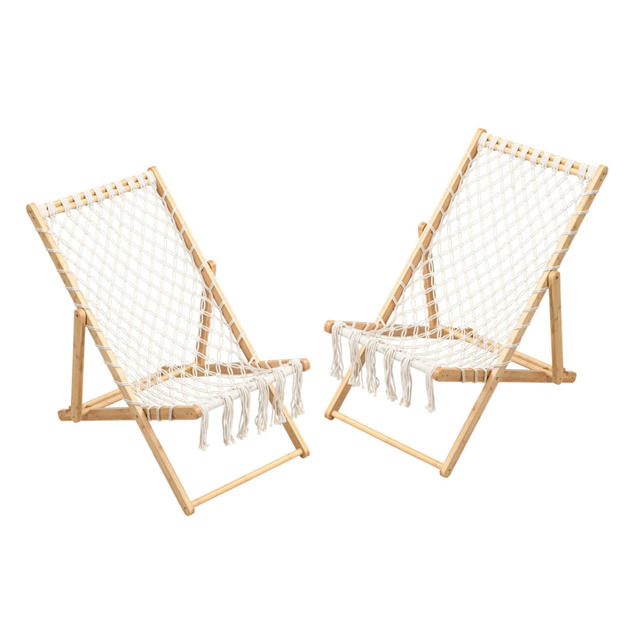 Giga bamboo weaving chair set with handwoven rope, natural finish, suitable for patio and living spaces, showing three stylish chairs.