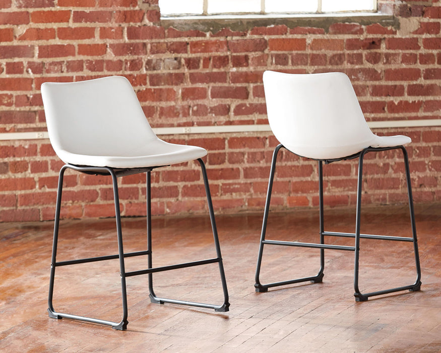 Set of two Ashley Furniture Centiar upholstered barstools with padded seats and backrests, featuring a modern design.