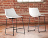Set of two Ashley Furniture Centiar upholstered barstools with padded seats and backrests, featuring a modern design.