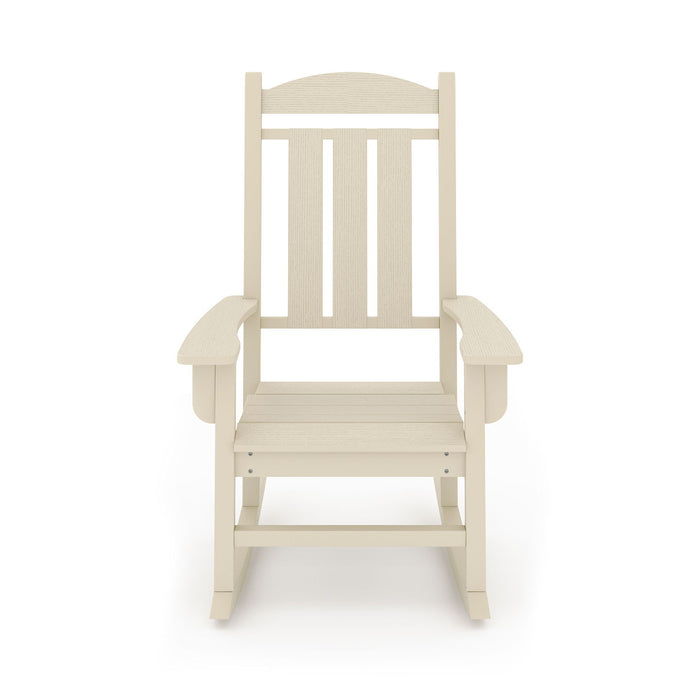Giga traditional porch rocker chair made of HDPE poly lumber, designed for outdoor porch, patio, or garden comfort.