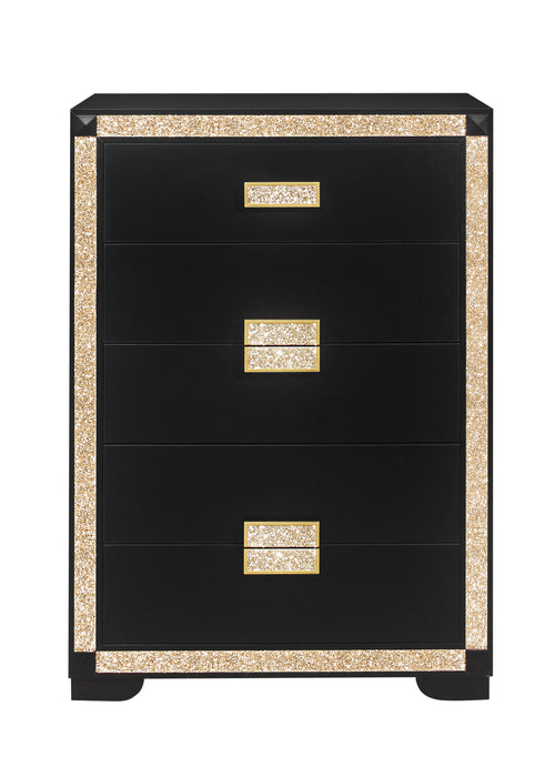 48" Faux Crystal Bling Wood Six Drawer Dresser - Black And Gold