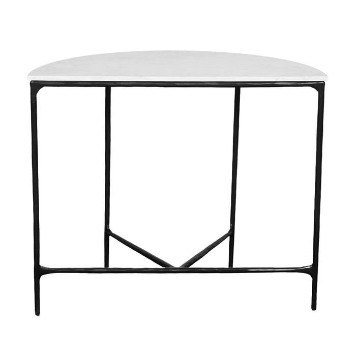 36" Genuine Marble And Iron Half Moon Console Table - White And Black