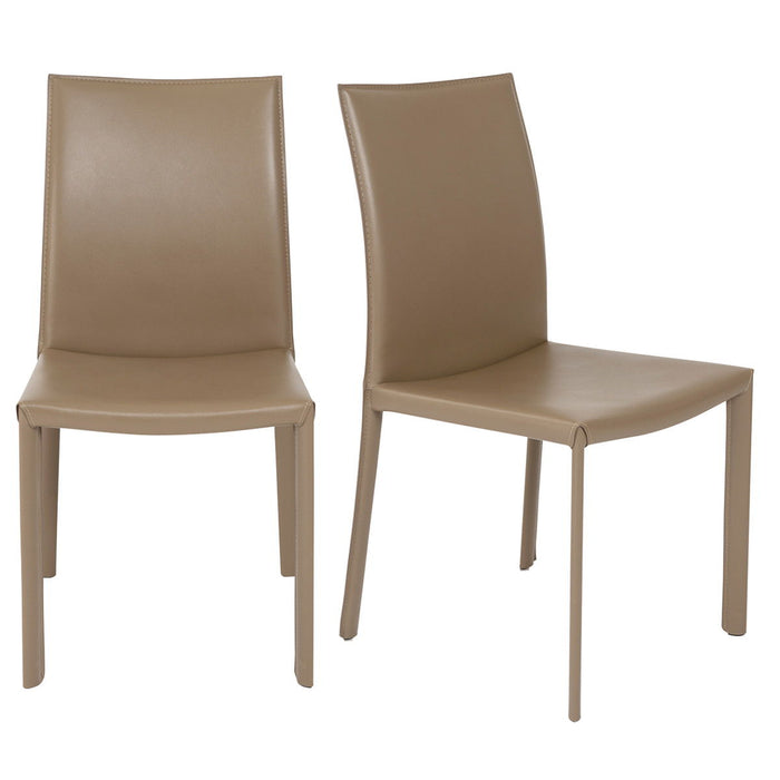 Upholstered Leather Dining Side Chairs (Set of 2) - Taupe
