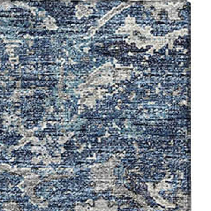9' X 12' Floral Medallion Distressed Washable Area Rug With UV Protection (644221) - Blue / Gray