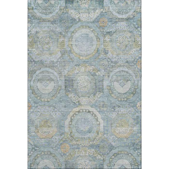 10' X 14' Mosaic Washable Area Rug With UV Protection (696404) - Blue / Gold / Gray