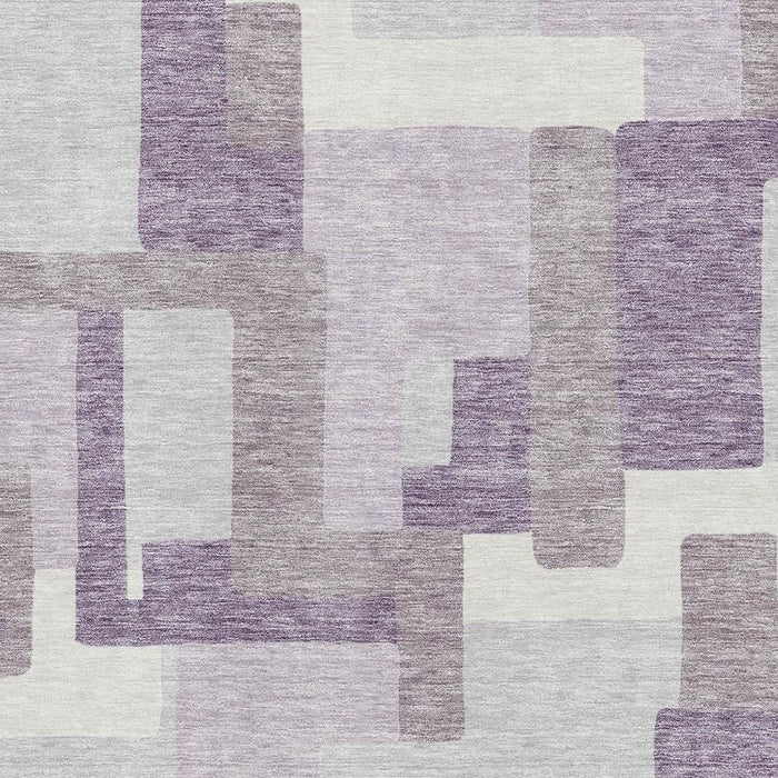 8' X 10' Abstract Geometric Washable Area Rug With UV Protection - Lavender / Ivory