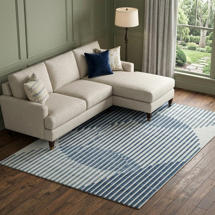10' X 14' Geometric Washable Area Rug With UV Protection (678778) - Blue / Ivory