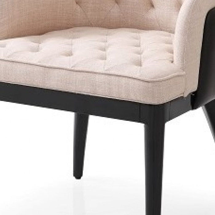 Tufted And Upholstered Fabric Dining Arm Chair - Beige / Black