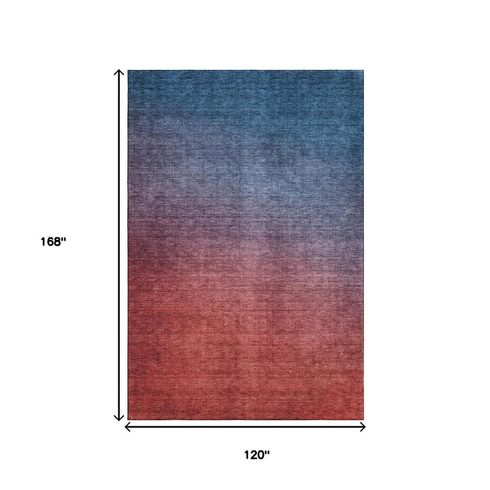 10' X 14' Ombre Washable Area Rug With UV Protection (650392) - Navy Blue / Red