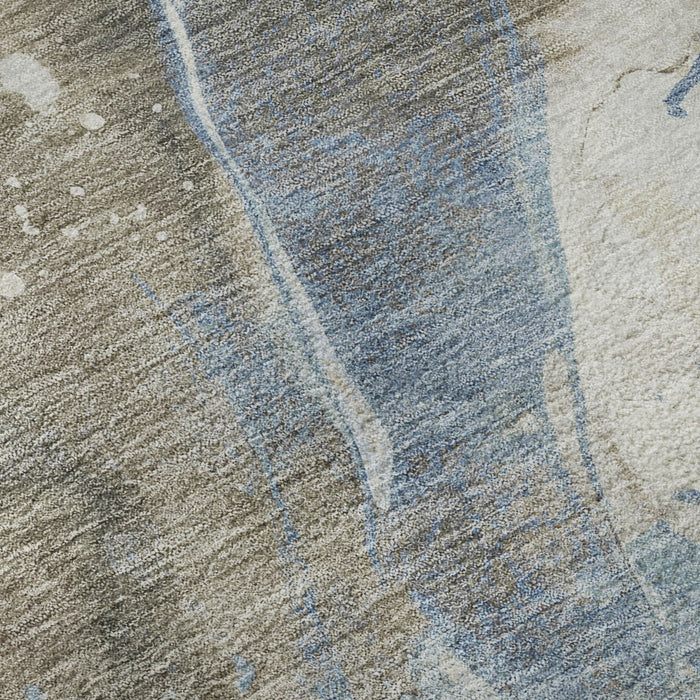 10' X 14' Abstract Washable Area Rug With UV Protection (694230) - Taupe / Blue / Ivory