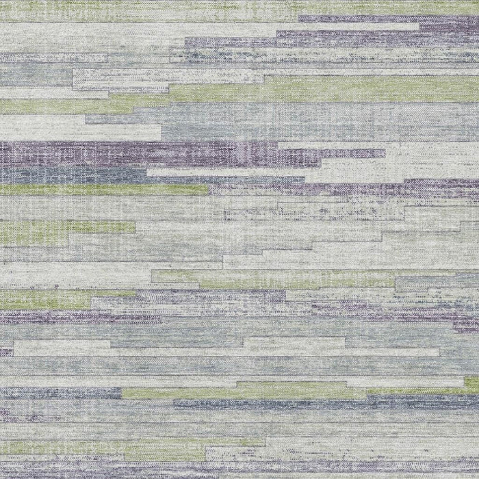 10' X 14' Striped Washable Area Rug With UV Protection (710592) - Artichoke Green / Ivory / Plum