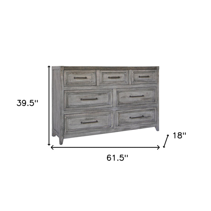 Solid Wood 7 Drawer Double Dresser - Brown