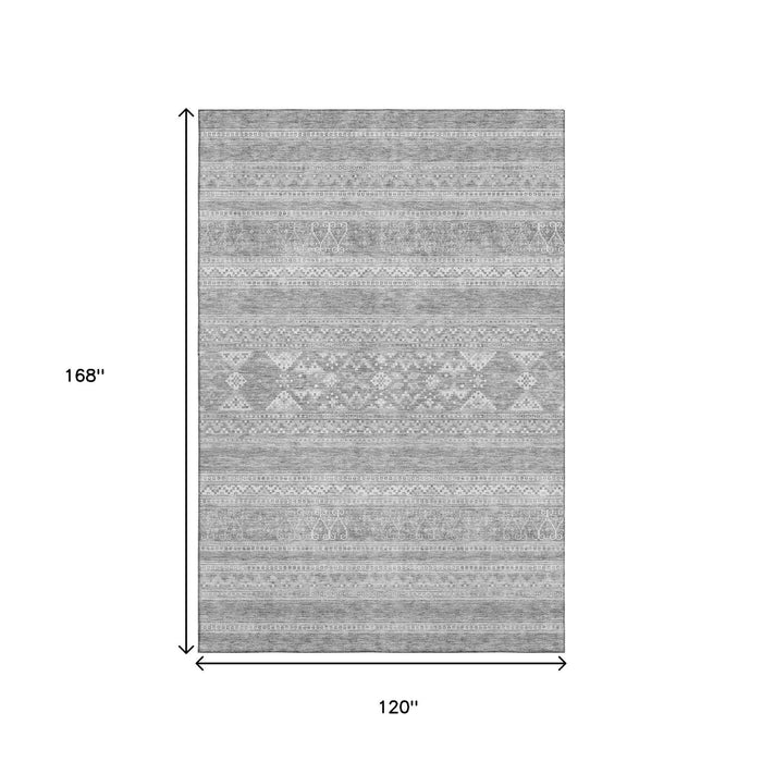 10' X 14' Southwestern Washable Area Rug With UV Protection (657455) - Silver / Gray