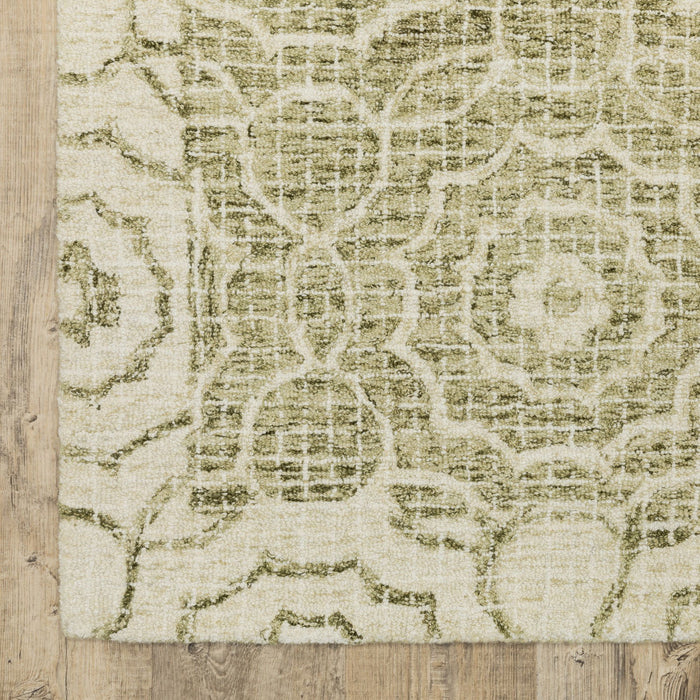 10' X 13' Wool Geometric Hand Tufted Area Rug - Green And Ivory
