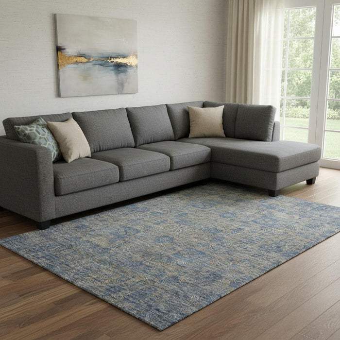 10' X 14' Floral Washable Area Rug With UV Protection (653398) - Khaki / Blue