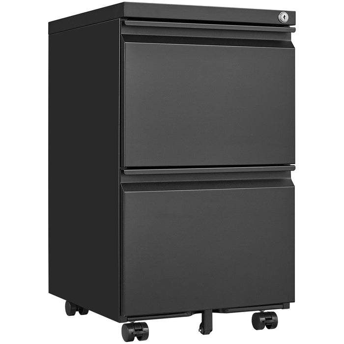 Giga metal 2-drawer locking filing cabinet with wheels, under desk mobile storage for letter, legal, and A4 documents in home office.