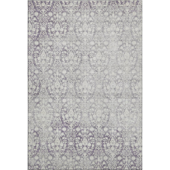 10' X 14' Damask Washable Area Rug With UV Protection (692106) - Plum / Ivory