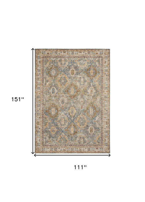9' X 13' Geometric Distressed Area Rug (553098) - Blue / Gold
