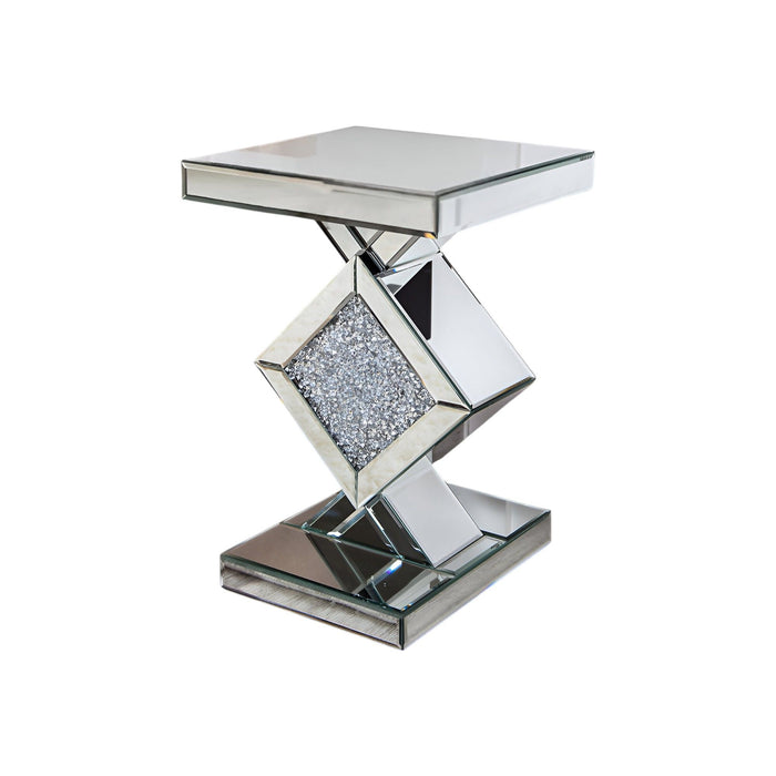 Diamond Mirrored Side Table - Silver