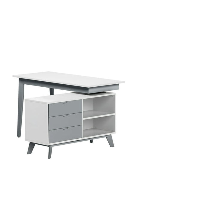 Chintaly 6934-DSK Modern 2-Tone Rotating Wooden 3-Drawer Cabinet Gloss White / Gray