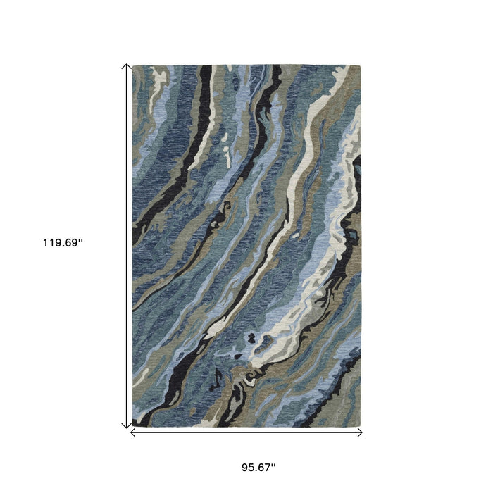 8' X 10' Wool Abstract Hand Tufted Area Rug - Blue And Teal
