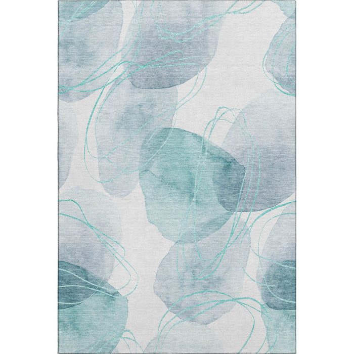9' X 12' Abstract Washable Area Rug With UV Protection (648441) - Teal / Ivory