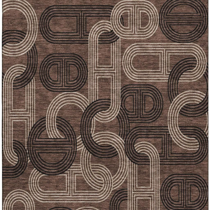 10' X 14' Geometric Washable Area Rug With UV Protection (676530) - Chocolate / Black / Beige