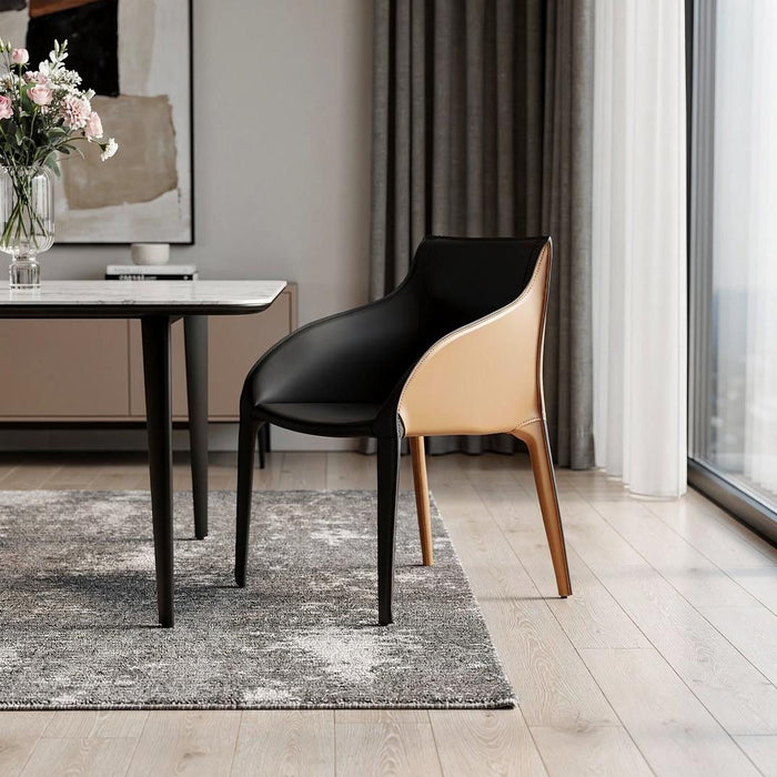 Faux Leather Dining Arm Chair - Black / Brown