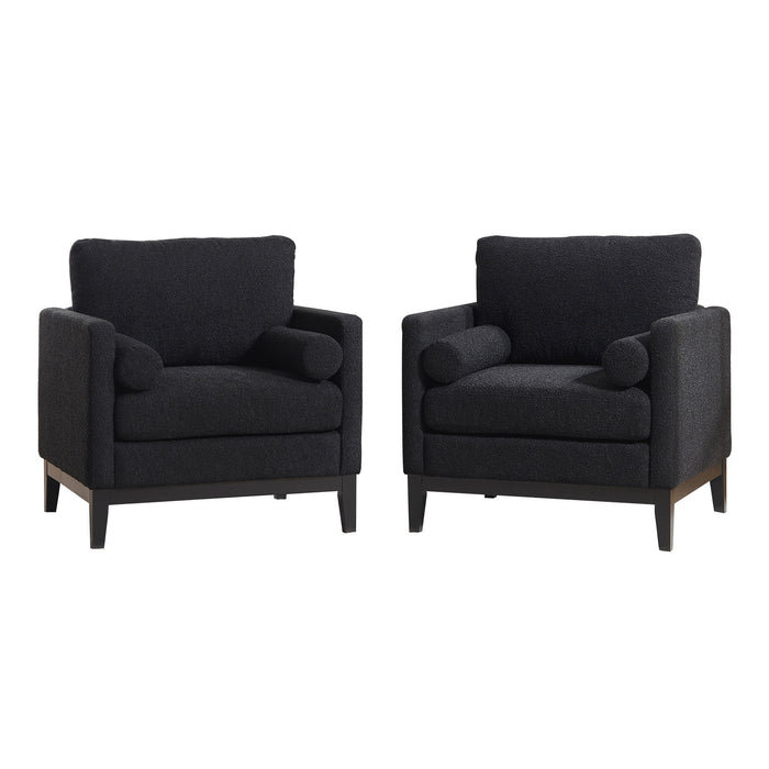 Giga wide modern farmhouse accent arm chair with wooden legs and base, featuring plush upholstery and sleek design.