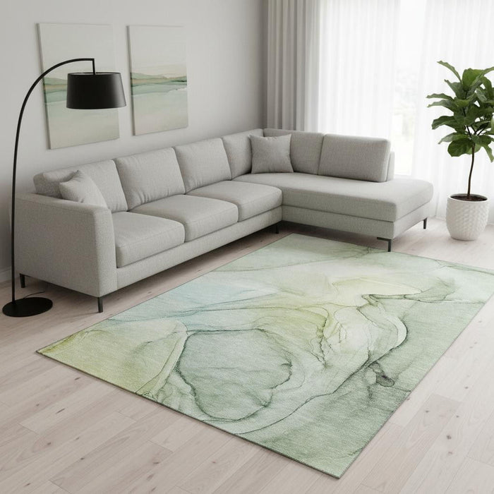 8' X 10' Abstract Washable Area Rug With UV Protection (646630) - Green / Ivory