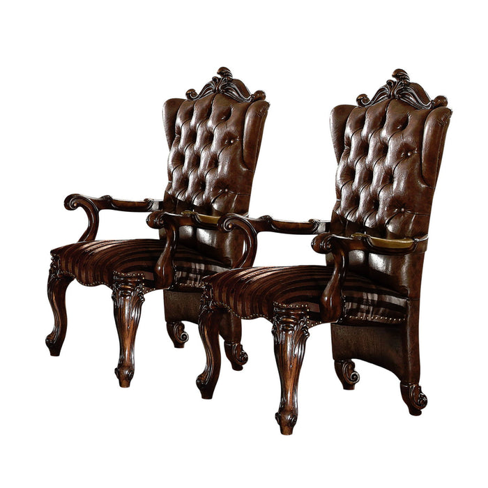 Tufted And Redwood Upholstered Faux Leather Wing Back Dining Arm Chairs (Set of 2) - Brown