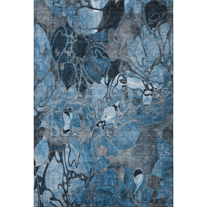 8' X 10' Abstract Distressed Washable Area Rug With UV Protection (648968) - Blue / Ivory / Gray