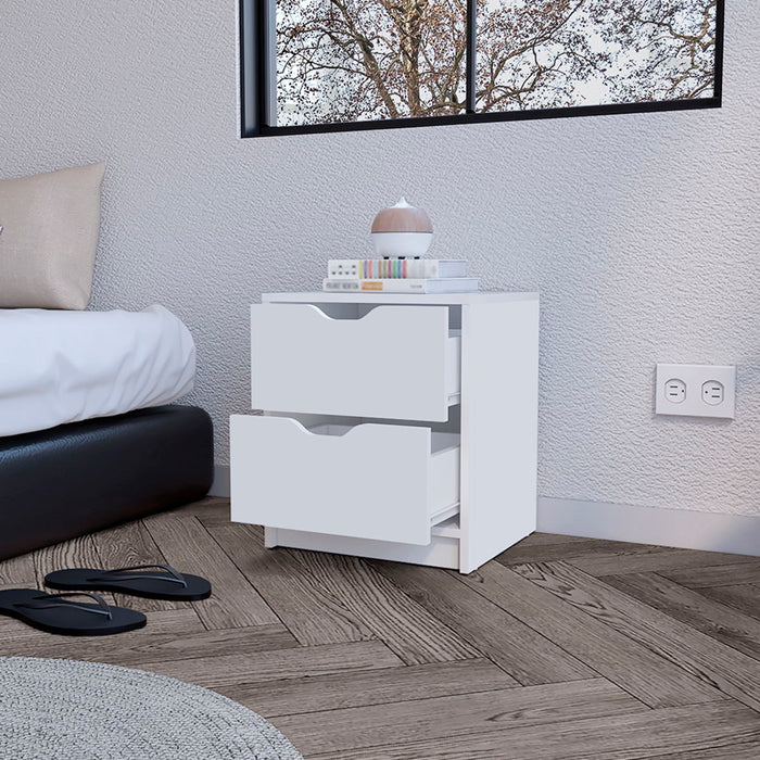 16.1" x 14.3" x 18.9" Two Drawer Faux Wood Nightstand - White