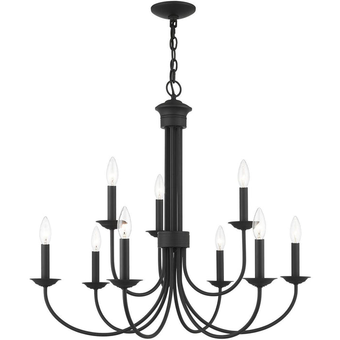 Nine Light Dimmable Chandelier With Shades - Black