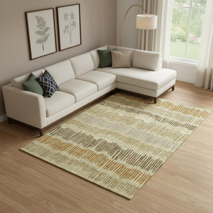 10' X 14' Striped Washable Area Rug With UV Protection (670640) - Gold / Beige / Rust