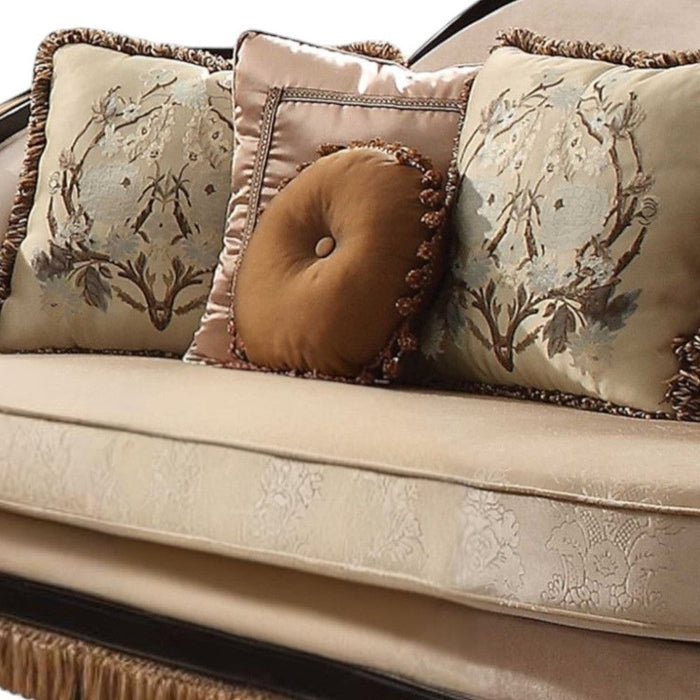 Velvet Curved Sofa And Toss Pillows - Tan