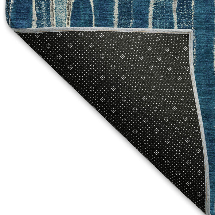 10' X 14' Striped Washable Area Rug With UV Protection (692850) - Blue / Ivory